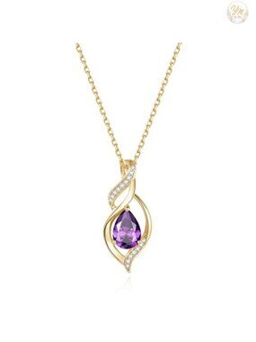 925 Sterling Silver Amethyst Teardrop Pendant Necklace